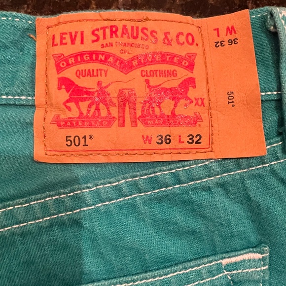 Levi’s 501 Mens/Unisex Button-Fly Teal Jeans - Picture 2 of 13